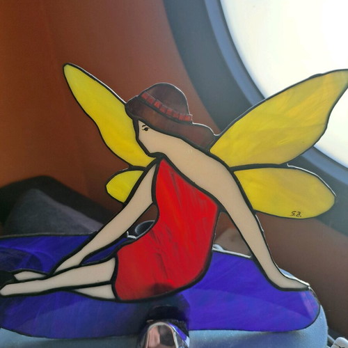 Fairy lamp like new handmade with stained glass