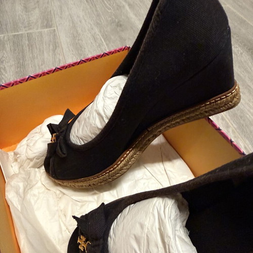 Tory Burch Jackie 2 85mm Wedge Black Espadrilles like new US 8.5