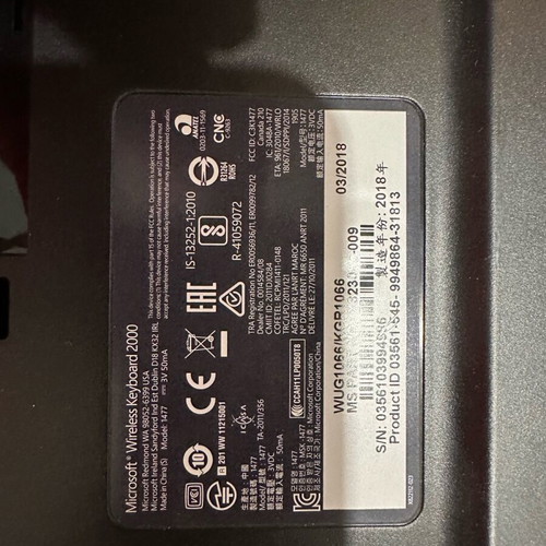 Microsoft Wireless Keyboard 2000 (Model 1477) used with adapter issue