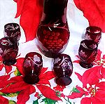 Σετ κρασιού: κανατα με 6 ποτήρια, vintage χρωματιστό κρύσταλλο Bohemias ( Czechoslovakia) 60'