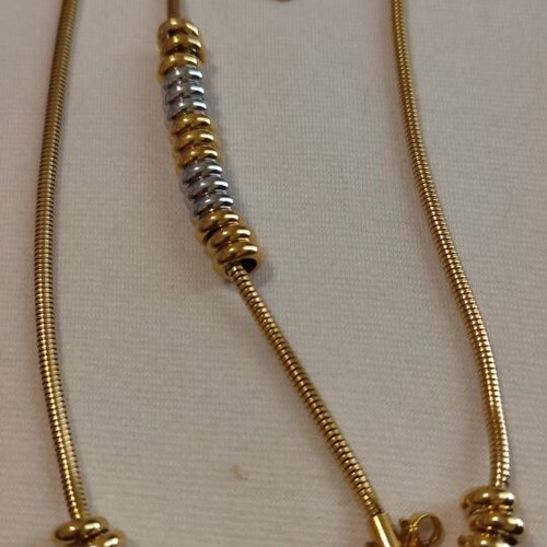 Two-tone necklace and bracelet set made of stainless steel, new