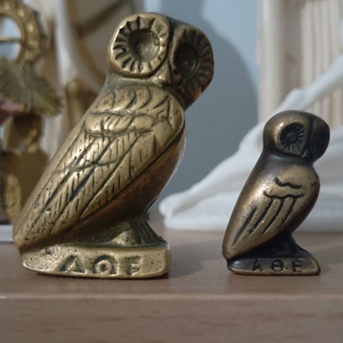 Vintage brass Athena owls set of 2, like new
