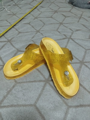Sunshine flip-flops, yellow and gold, size 37