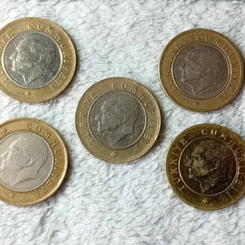 Turkey 1 Lira coins, set of 5