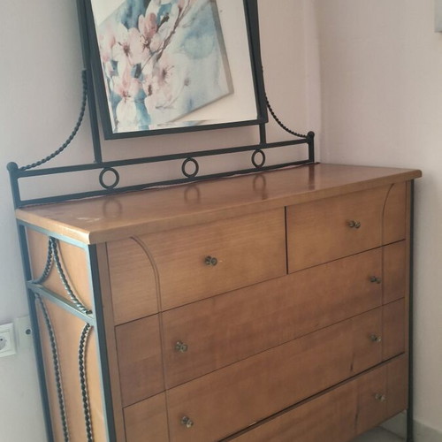 Metal bedroom set used with bed, mattress, 2 nightstands and dressing table