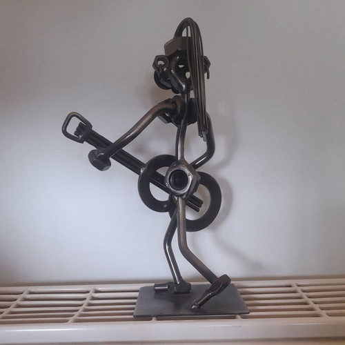 Metal decorative musician statue with guitar like new, industrial style 19cm