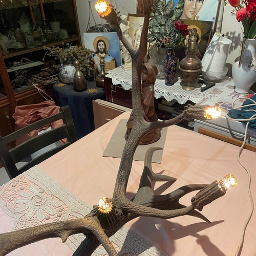 Lamp made of deer antler like new, made in 1960