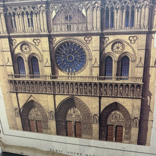 Notre Dame wooden vintage painting used, 80x60 cm