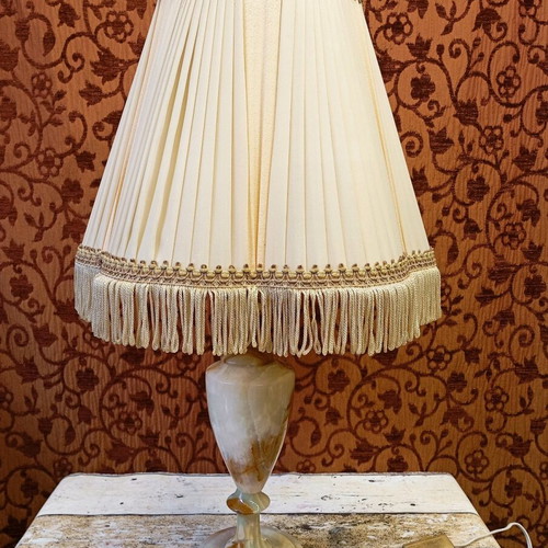 Antique onyx lamp with pleated shade used