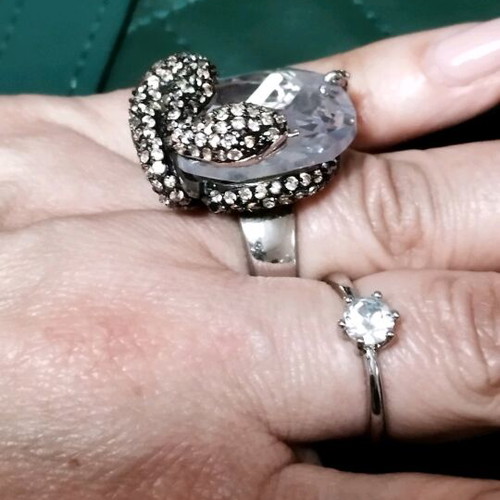 Silver ring with snake like new, large stone and crystal