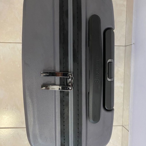 Saxoline cabin suitcase used, gray, hard shell with 4 wheels