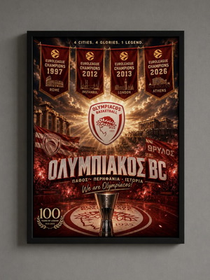 Olympiakos BC Euroleague Championships framed poster new