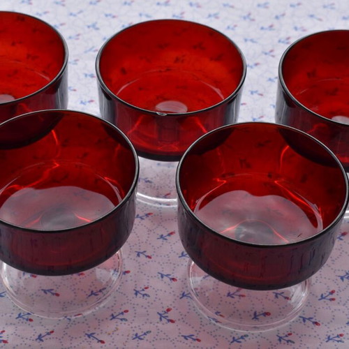 Vintage Luminarc Cavalier glasses 5 pcs ruby red like new