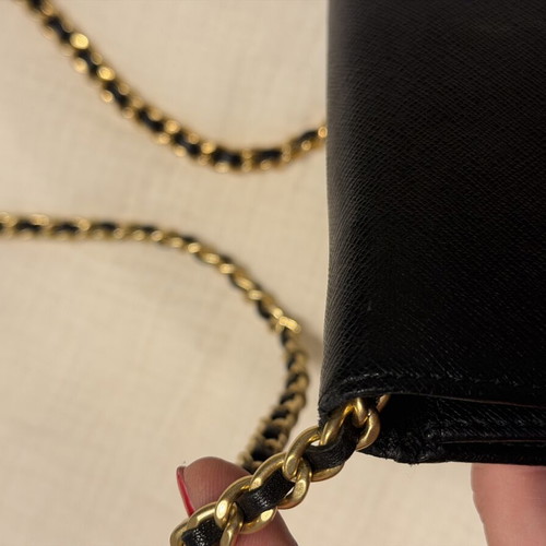 Furla clutch bag with chain black leather used