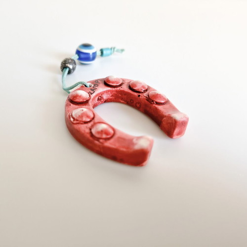 Handmade Zagori Horseshoe Lucky Charm, Clay, 4.5x5 cm