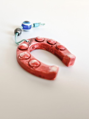 Handmade Zagori Horseshoe Lucky Charm, Clay, 4.5x5 cm