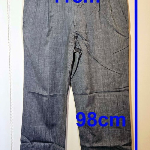 Men's grey suit pants with double pleats, size M