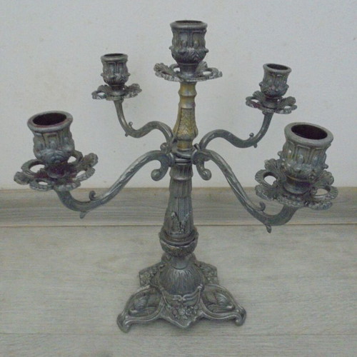 Baroque Style Old Candlestick with Five Arms Used