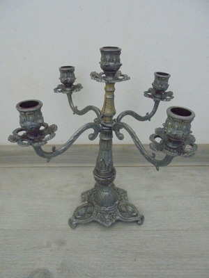 Baroque Style Old Candlestick with Five Arms Used