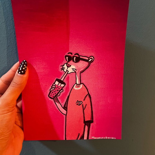 Art print Pink Panther new, hand-painted acrylic artwork
