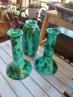 Vintage ceramic vases with glazed surface mid century modern style, set of 3