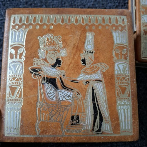 Egyptian leather boxes used, set of two with hand-painted designs