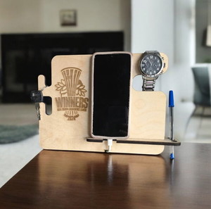 Ξύλινο Desk Organizer με το σημα του Ολυμπιακού