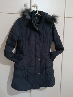 Jacket used, warm, dark blue, size S with detachable hood