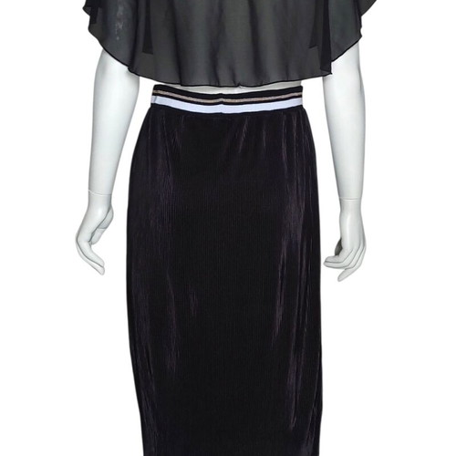 Black Pleated Midi Skirt with Striped Elastic Waist like new