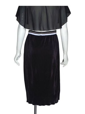 Black Pleated Midi Skirt with Striped Elastic Waist like new