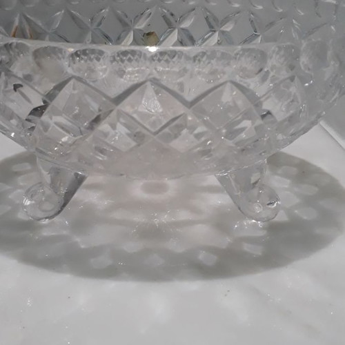 Glass serving dish used, gondola shape with small feet