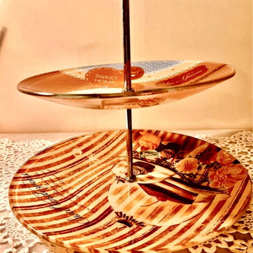 Vintage two-tier glass cake stand for sweets & cupcakes