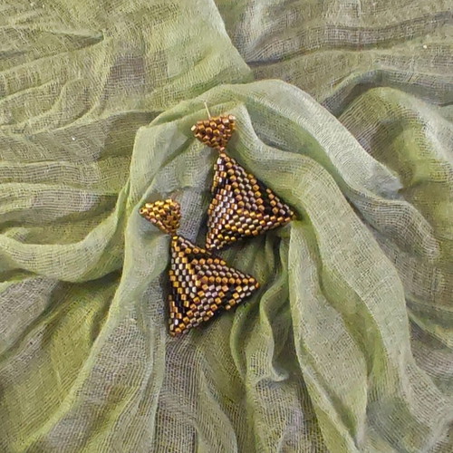 Handmade geometric Miyuki earrings made to order, black and silver