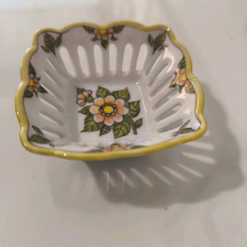 Porcelain square hand-painted tray new with Angelika 2010 signature