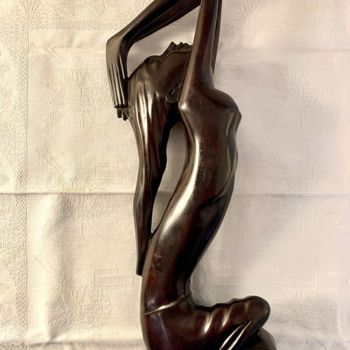 Carved Female Figurine 90s Handmade Dark Brown Bone Thailand