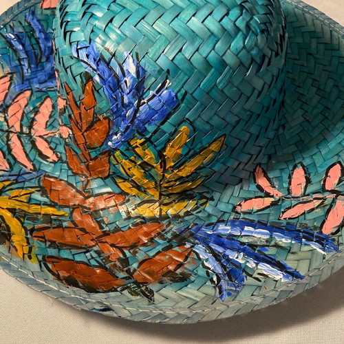 Hand-painted green hat new, unique summer design
