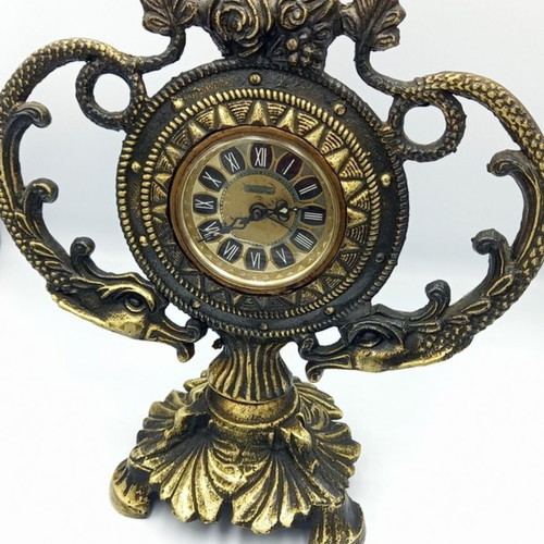Vintage Blessing used mechanical table clock with 2 dragons