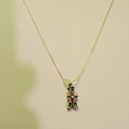 Ballerina Shoes Pendant new, silver with fuchsia ribbon