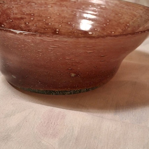 Blown glass bowl light purple color handmade like new with bronze