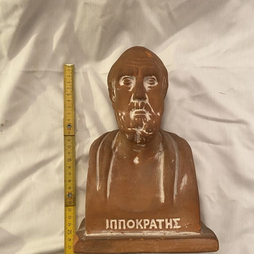 Hippocrates statue used, terracotta hand-pressed sculpture