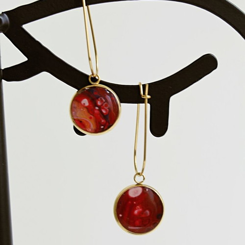 Artisan earrings new, gold-plated stainless steel, red