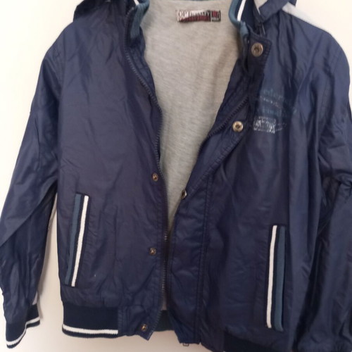 Boys' jacket, dark blue waterproof with grey lining, size 140 cm