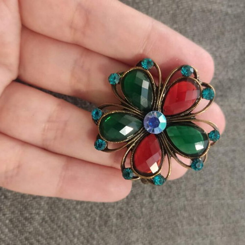 Vintage flower brooch with multicolor stones and rhinestones, new
