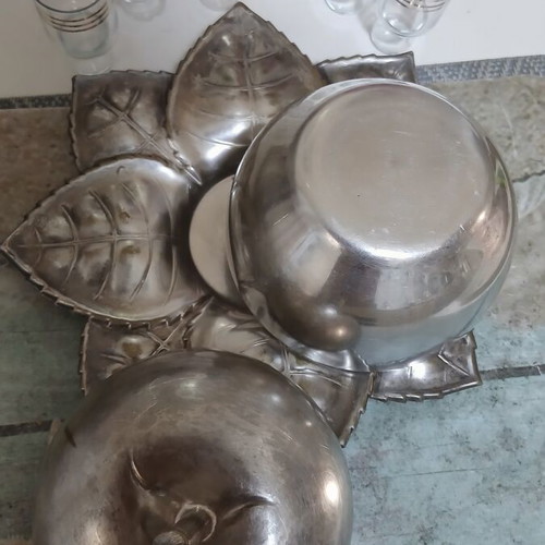 Vintage Szandrik Apple-Shaped Mini Bar Liqueur Set silver-plated alpaca like new