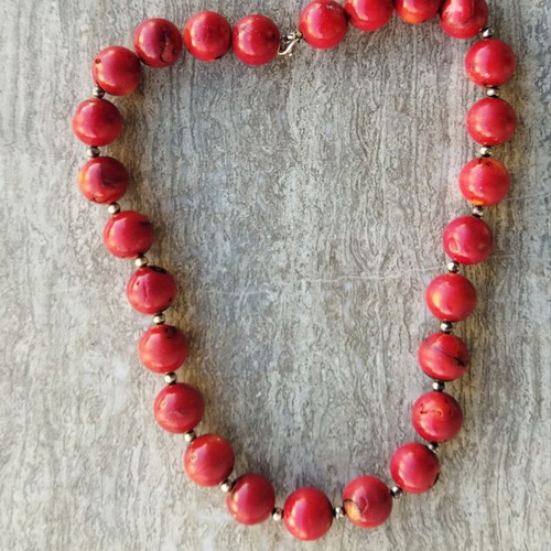 925 Silver Necklace with Natural Red Coral, New