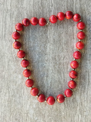 925 Silver Necklace with Natural Red Coral, New
