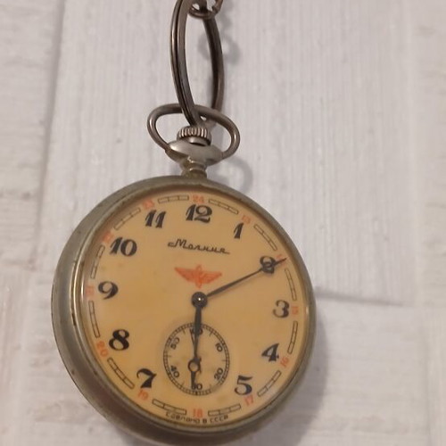 Molnija vintage mechanical pocket watch, Soviet railway model