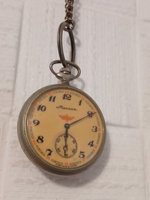 Molnija vintage mechanical pocket watch, Soviet railway model