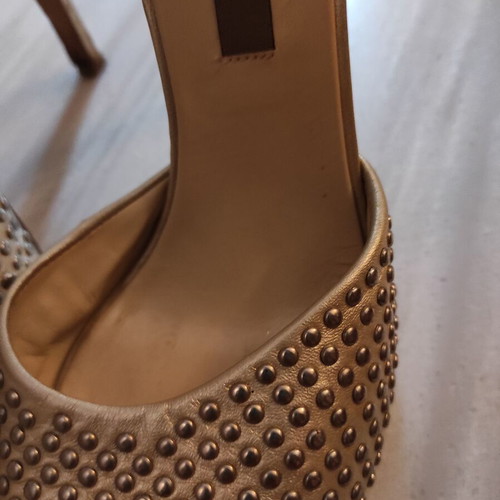 Danos leather beige pumps used with gold studs, heel height 10.5 cm