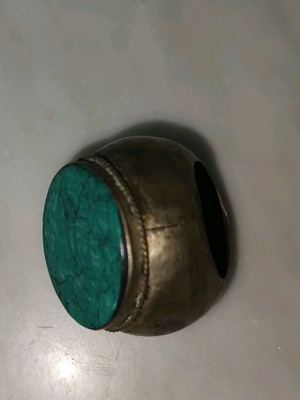 Turquoise tribal ring used, silver base